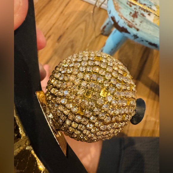 Jeffrey Campbell Le Freak Gold Metallic Tie up Sandal with Rhinestone Heel 6.5 - Picture 15 of 16